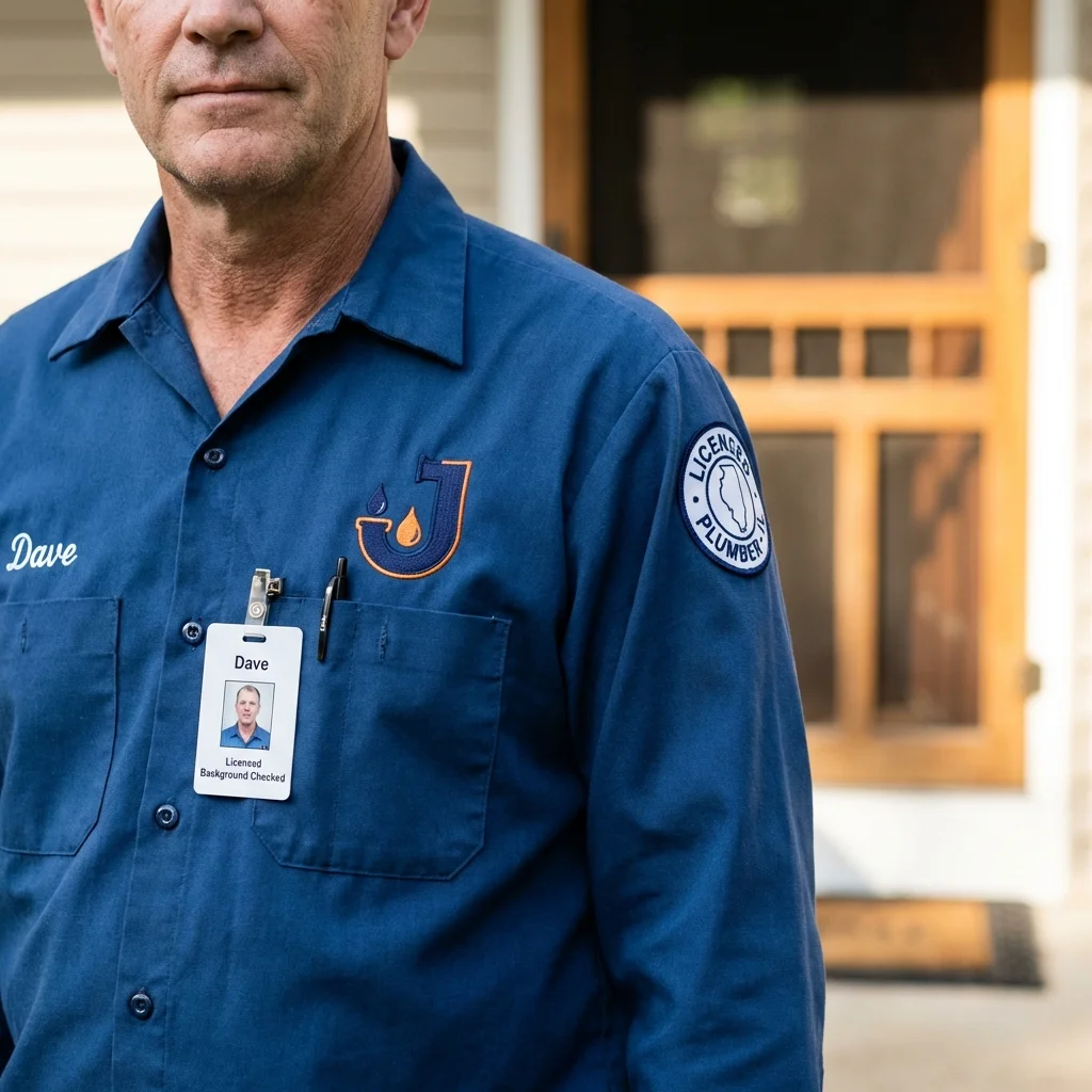 Licensed plumber showing ID badge in New Lenox, IL