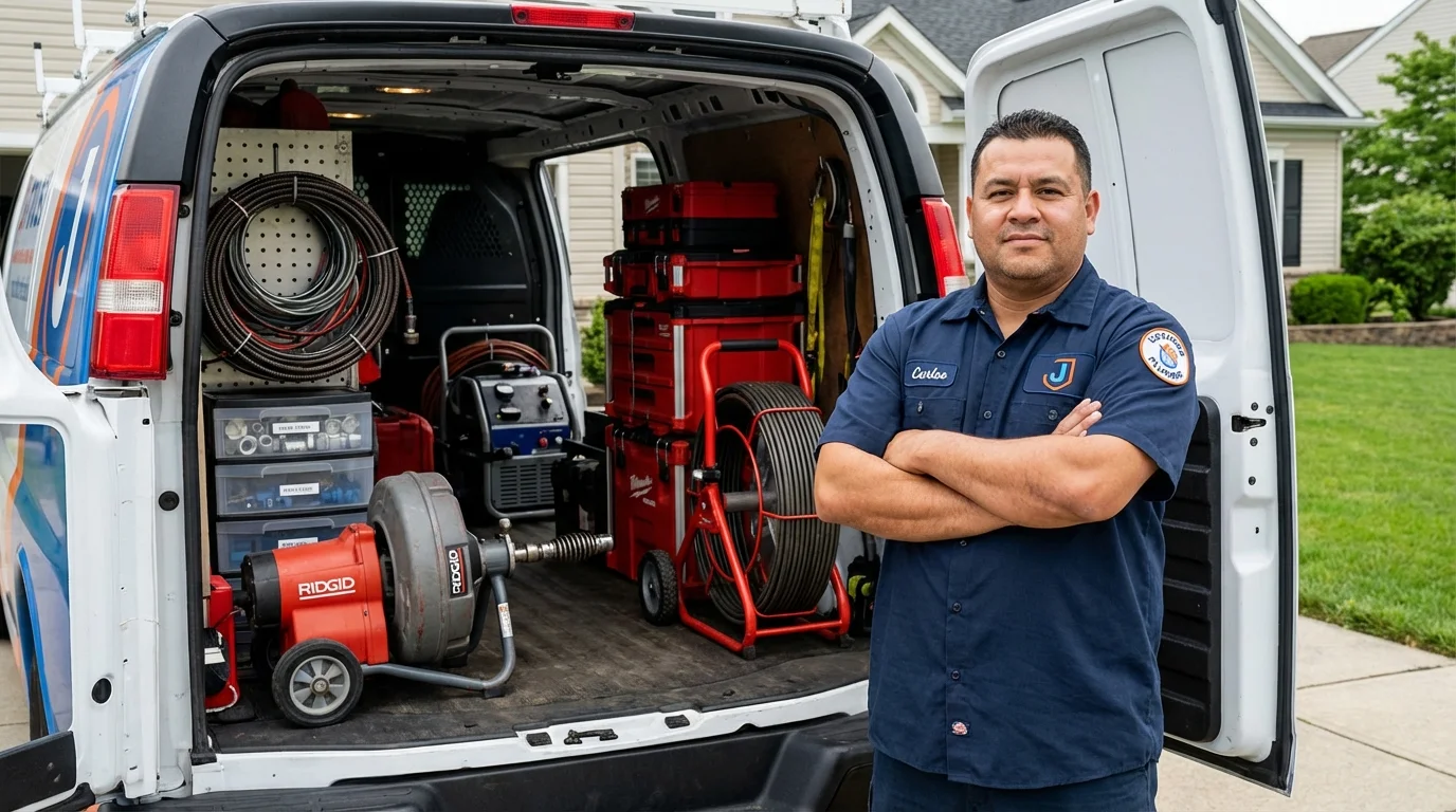 Professional drain cleaning equipment and Johns Plumbing LLC plumber in New Lenox