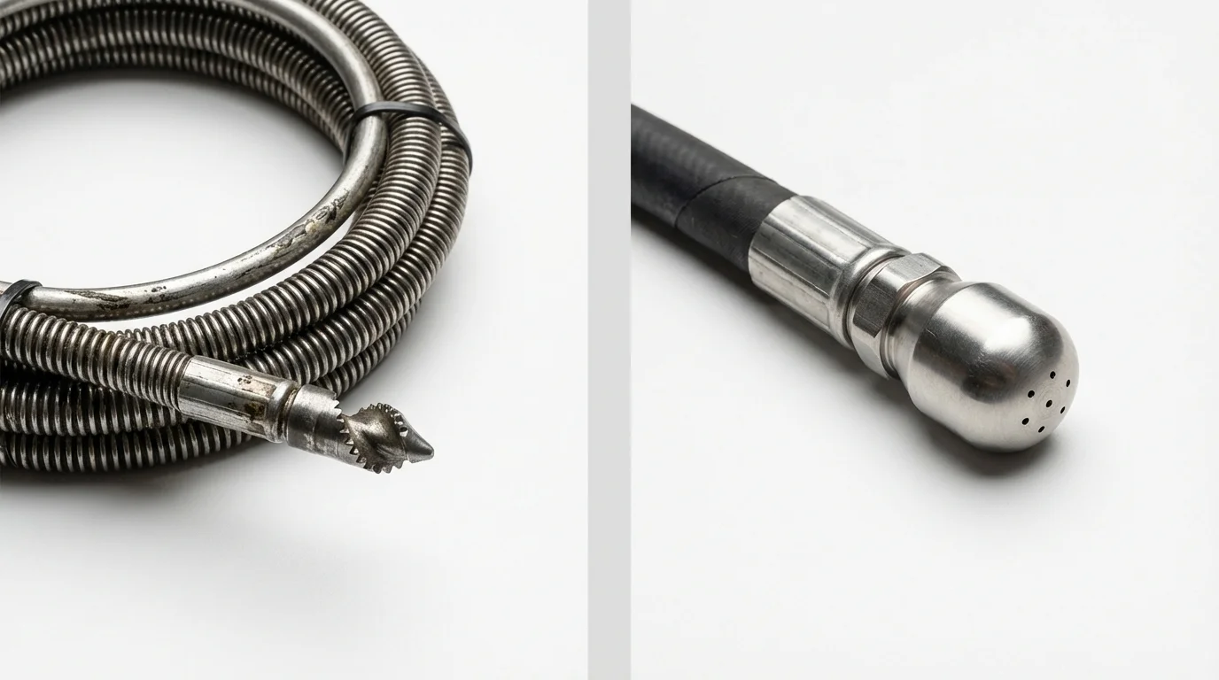 Drain snake cable and hydro jetting nozzle used for drain cleaning in New Lenox, IL