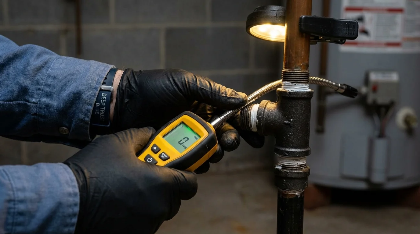 Gas leak detection with electronic sniffer by Johns Plumbing LLC in New Lenox