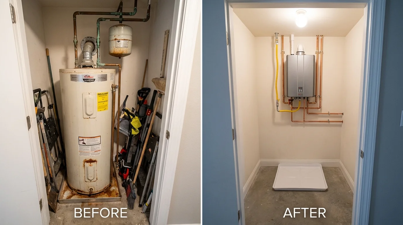 Tank water heater versus wall-mounted tankless unit comparison for New Lenox, IL homeowners